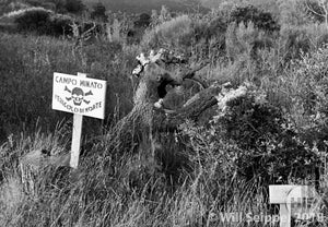 A warning sign for a nearby minefield, Italy, 1940s.