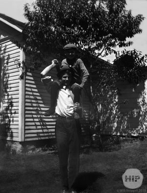 A snapshot of a boy on shoulders, courtesy of the Fred Bodin collection.