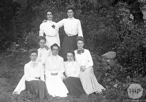 Group Portrait Seven Women Possibly Related Posing Together Outside of Woods
