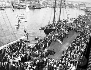 Lively Crowd Surrounding Ship at the Annual St. Peter's Blessing of the Fleet in Gloucester, Massachusetts