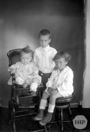 Portrait of three reluctant children by Alice Curtis of Gloucester, MA.