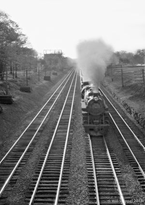 Railroad Steam Engine Running Down Long Parallel Tracks in Plainfield NJ 1930's